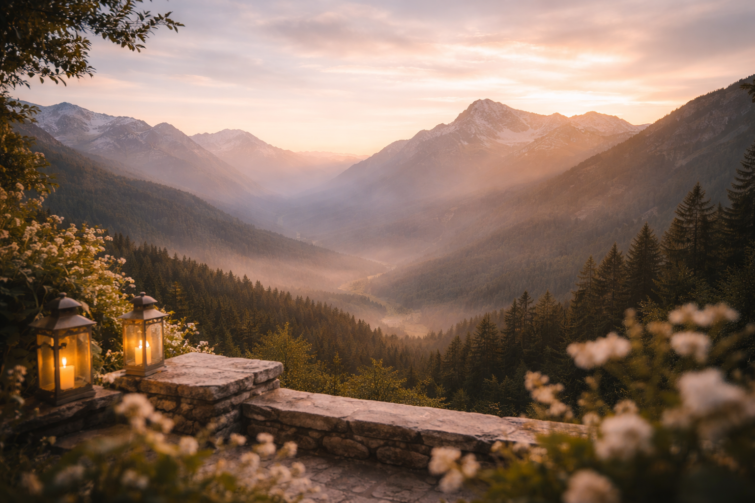 Mountain landscape at golden hour